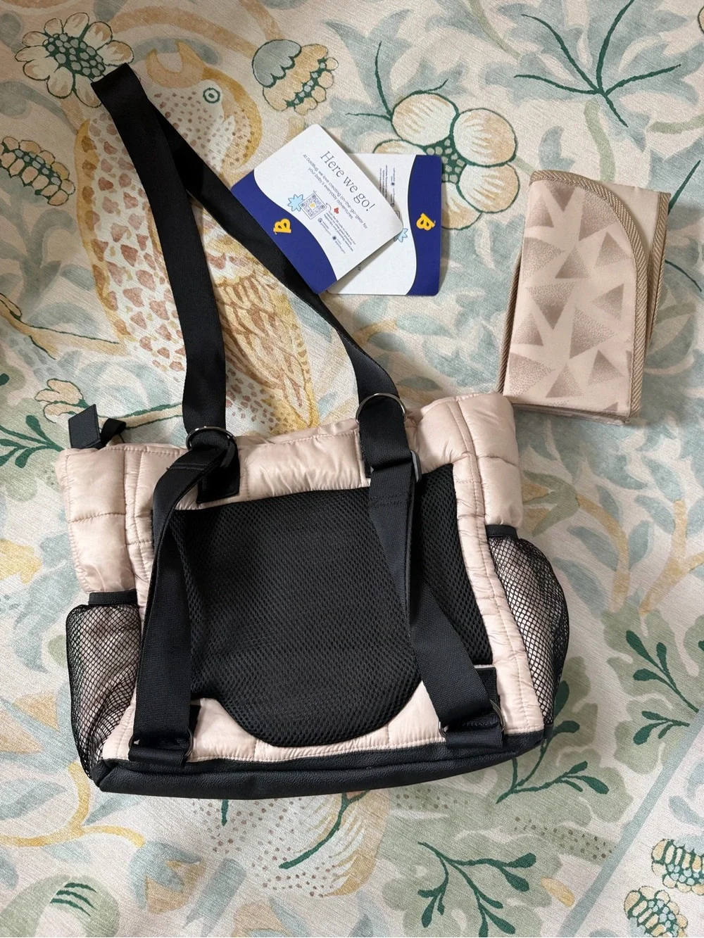 NEW Goldbug Beige Quilted Puffer diaper bag with Black Accents